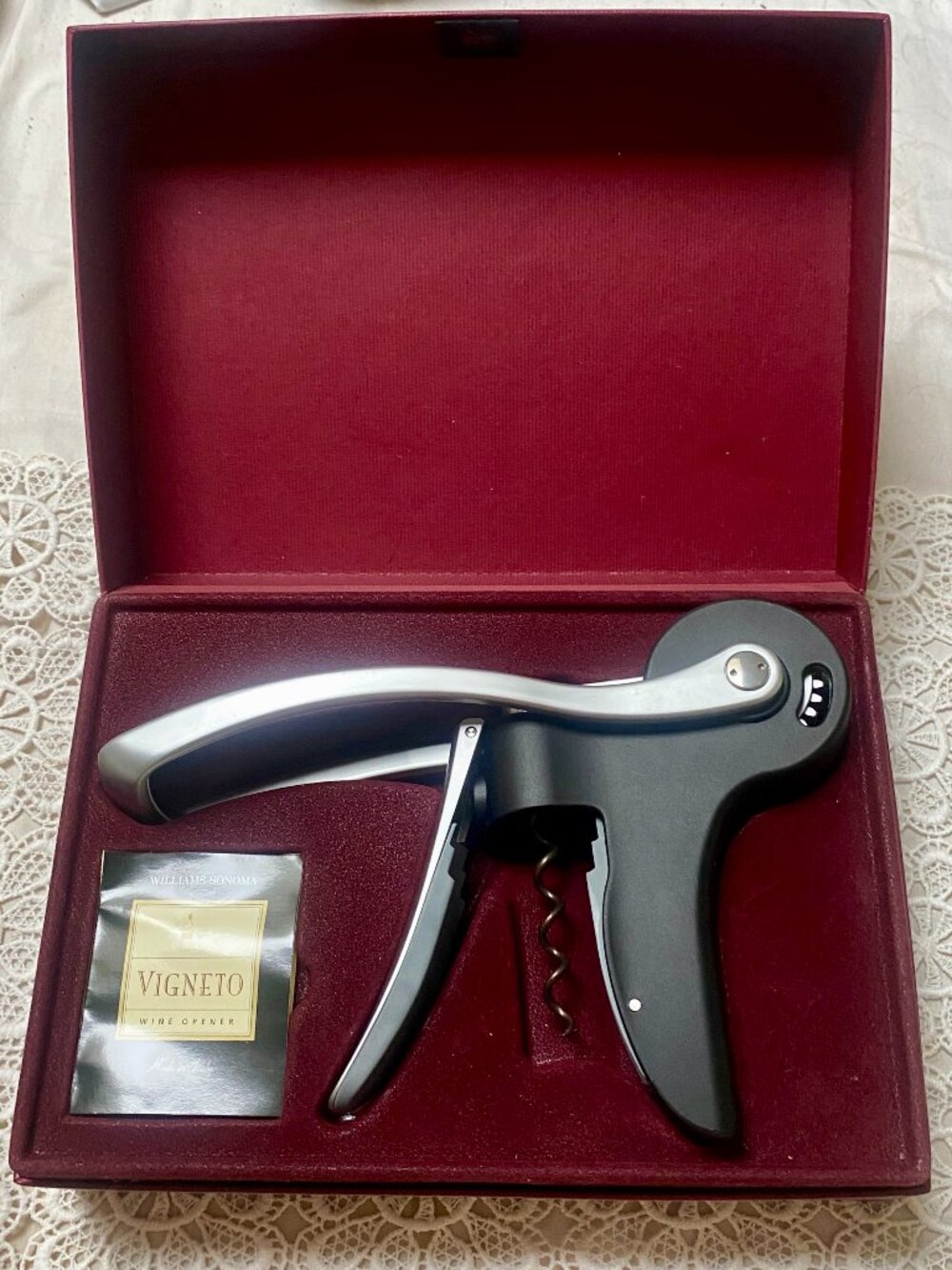 Vintage Italian Ghidini Vigneto Wine Opener for Williams Sonoma-Original Box